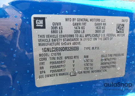 2013 Chevrolet Tahoe Commercial Fleet z USA, uszkodzony, nr VIN 1GNLC2E09DR326039